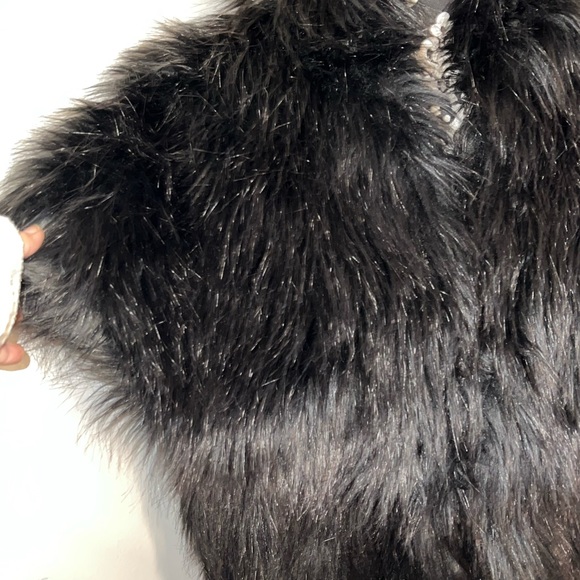 Marc Bouwer Black Faux Fur Chic Glam Furry Capalet Jacket Sz XL Cape - Picture 5 of 11